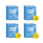 User Guide book download icon set. Flat vector illustration