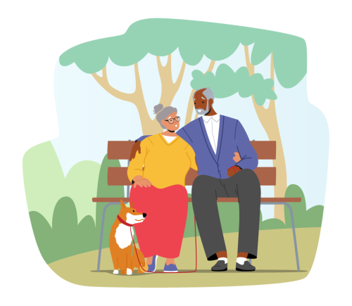 elderly couple sitting in a park