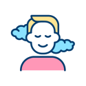 icon depicts a person smiling softly nested on a bank of clouds