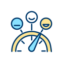 icon shows a clock meter pointing to a happy emoji which is one of three expressions the other two are neutral and sad