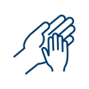 icon has two human hands gently resting upon each other. one is smaller and the other large