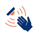 icon is a blue hand inner palm facing open next to an alarm sending waves