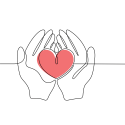 linework image of a hand holding an icon of a heart