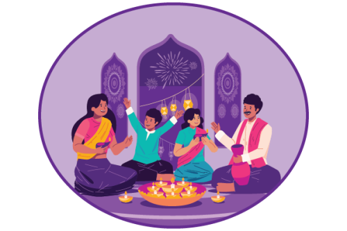 Family celebrating Diwali.