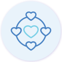 Four hearts circle one heart icon.