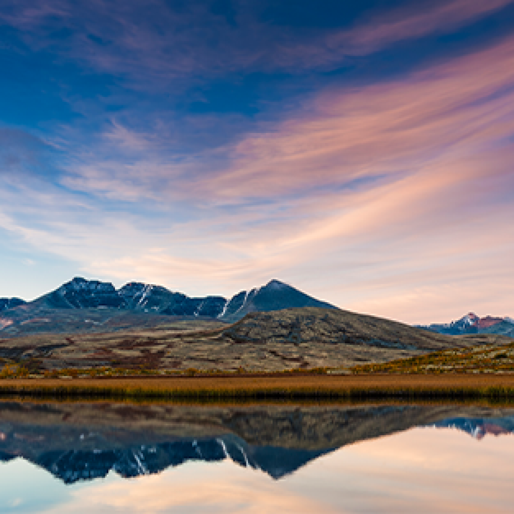 Beautiful mountain lake sunset.