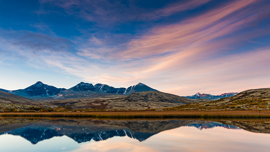 Beautiful mountain lake sunset.