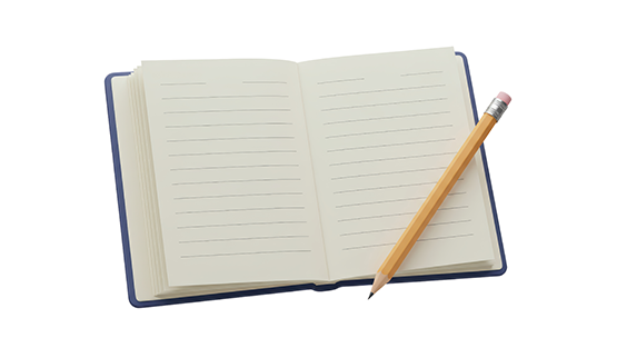 Graphic of journal & pencil.