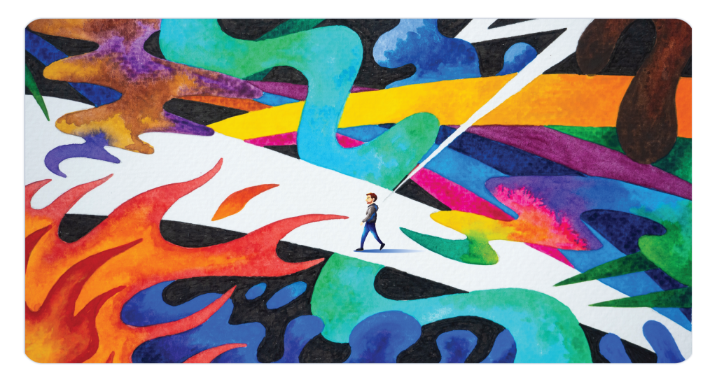 Person walks the metaphorical path.