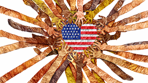 Veterans holding flag.