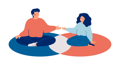 woman and man setting boundaries depicted by circles on the ground