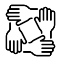 four hands interlocked in a circle representing community icon